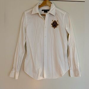 Vintage Ralph Lauren Sport — White Crested Long Sleeve Button Up Shirt